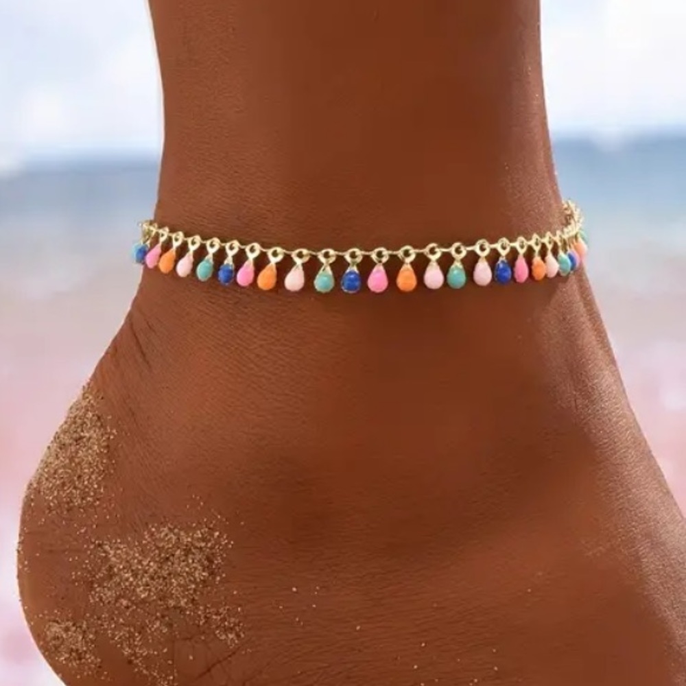 Neon Lights Teardrop Gold Toned Anklet - Picture 3 of 3